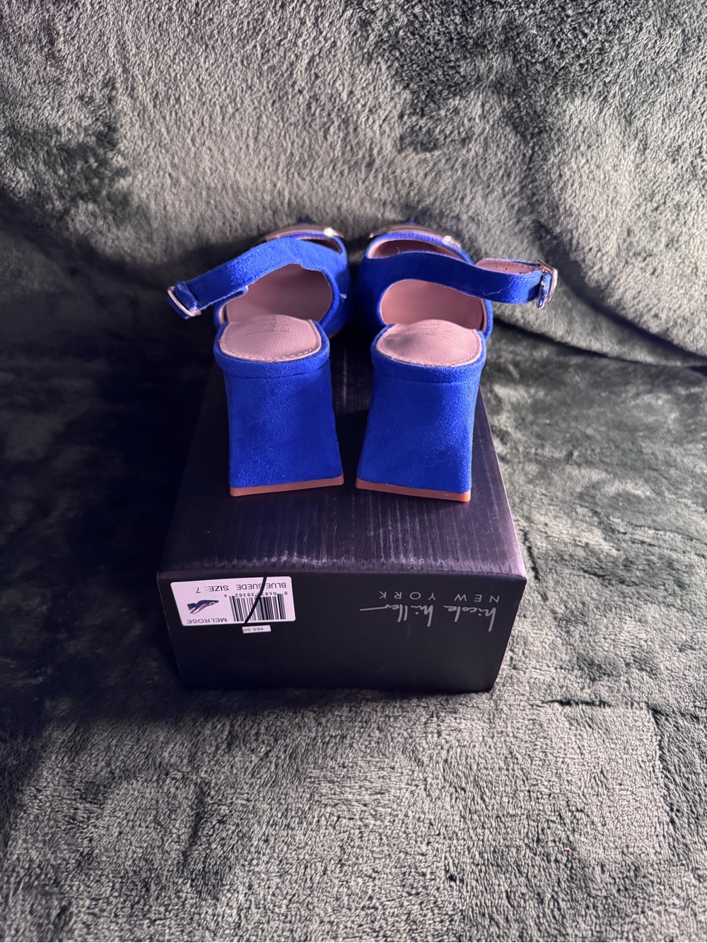 Nicole Miller Royal Blue Pointed Slingback Flats with Gold Buckle - Picture 3 of 6